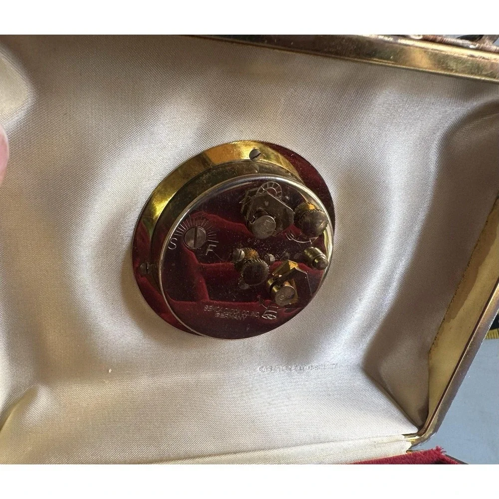 Vtg Phinney-Walker German Rhinestone Purse Jewelry Box Working Alarm Clock TubX
